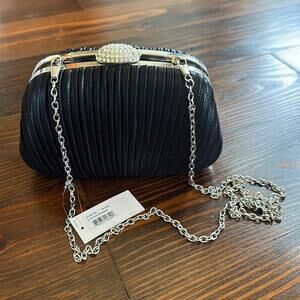 Jessica McClintock | Black & Silver Hard Shell Crossbody Clutch | NWT | 0731